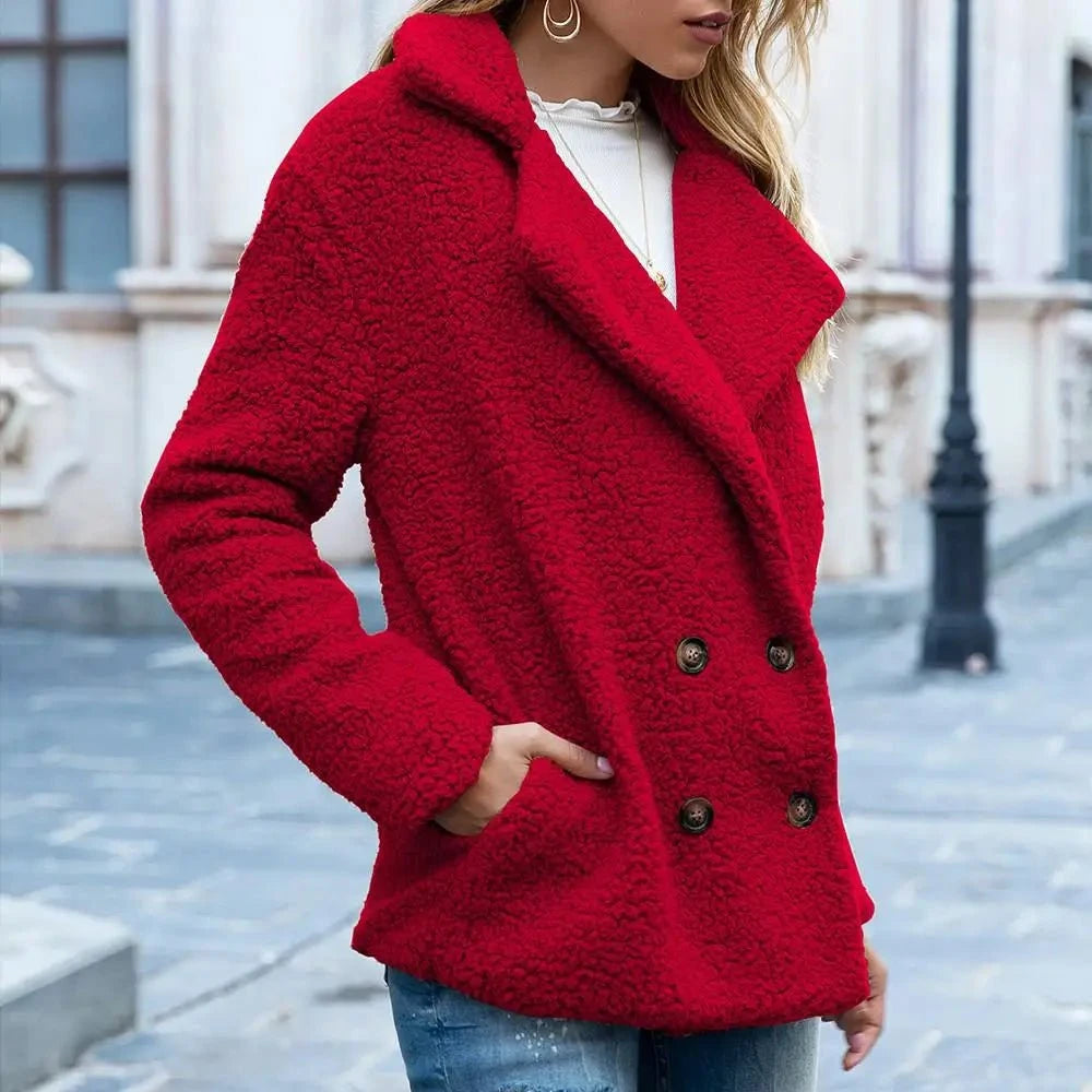 Lavinque Coats & Jackets Rouge / S Veste en Mouton Bouclé | Marron Chocolat | Douce et Tendance