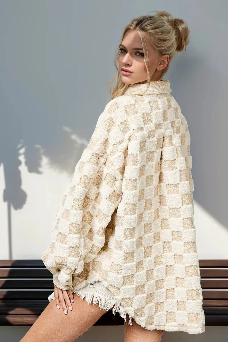 Lavinque Coats & Jackets Surchemise Peluche | Écru à Carreaux | Oversize & Douillette