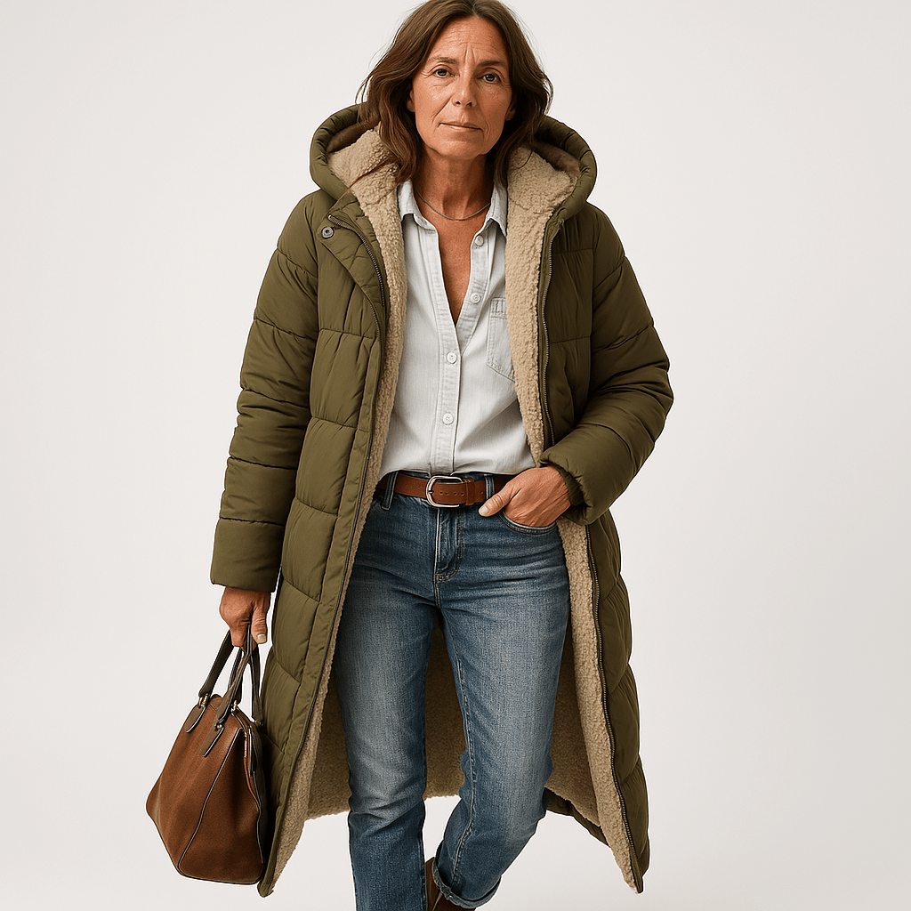 Lavinque Coats & Jackets Vert armée / S Manteau Long Matelassé Kaki | Doublure Chaude en Fausse Fourrure | Parfait pour l’Hiver