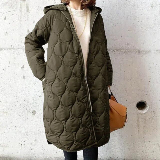 Lavinque Coats & Jackets Vert foncé / S Manteau Matelassé Long à Capuche | Kaki | Léger et Protecteur