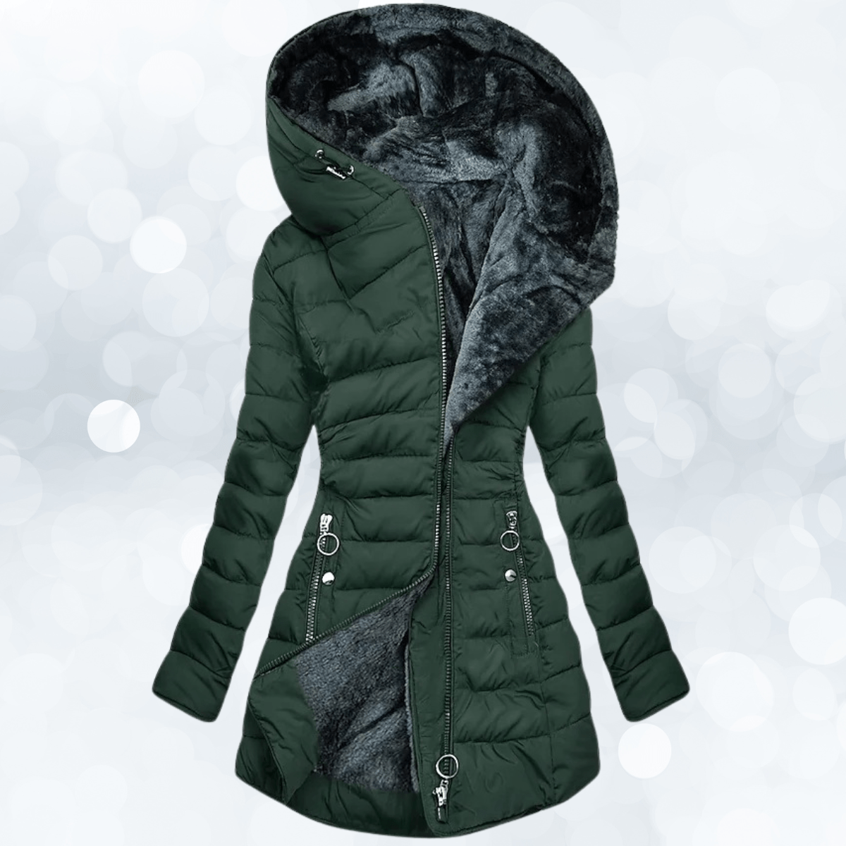 Lavinque Coats & Jackets Vert Foncé / XS Manteau Long Matelassé à Capuche | Vert Foncé | Doublure en Fausse Fourrure Ultra-Chaude