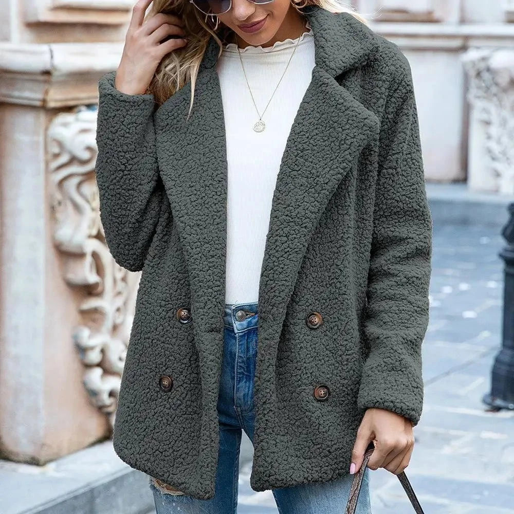 Lavinque Coats & Jackets Vert Olive / S Veste en Mouton Bouclé | Marron Chocolat | Douce et Tendance