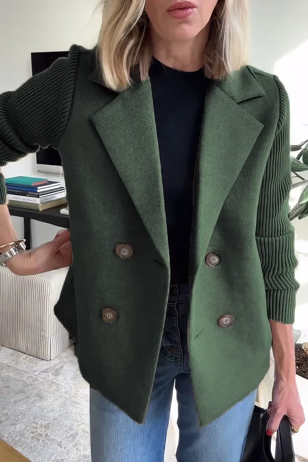 Lavinque Coats & Jackets Vert / S Blazer Femme | Rose Poudré | Chic & Structuré