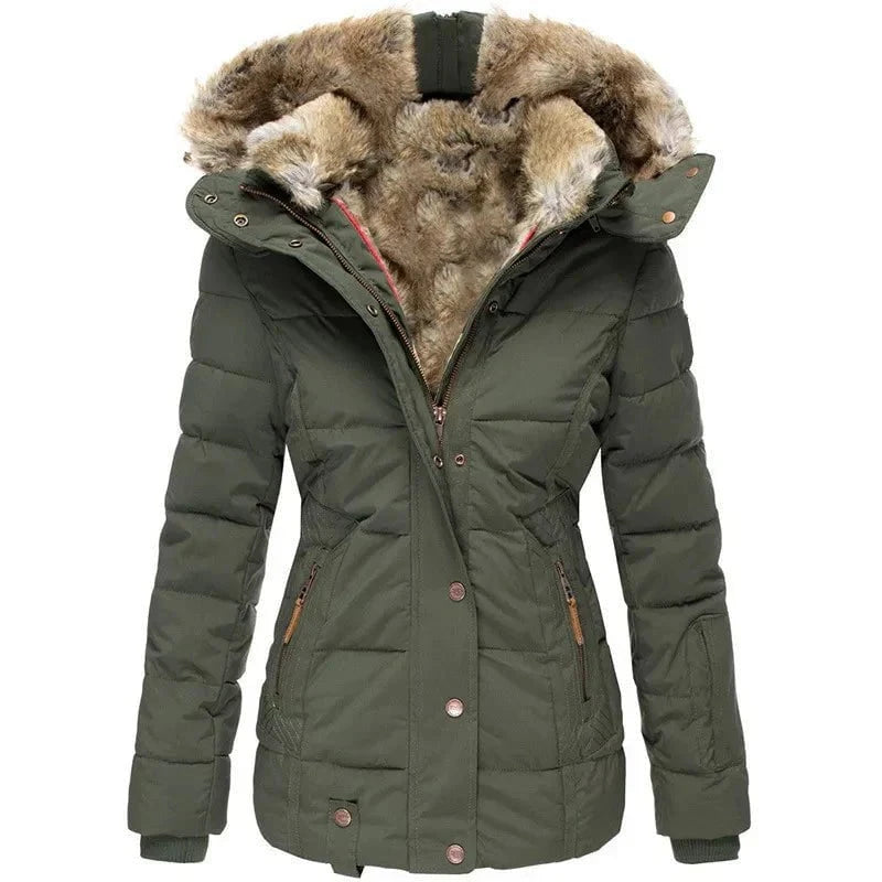 Lavinque Coats & Jackets Vert / S Doudoune Cintrée avec Capuche Fourrée | Noir | Chaude, Élégante et Fonctionnelle