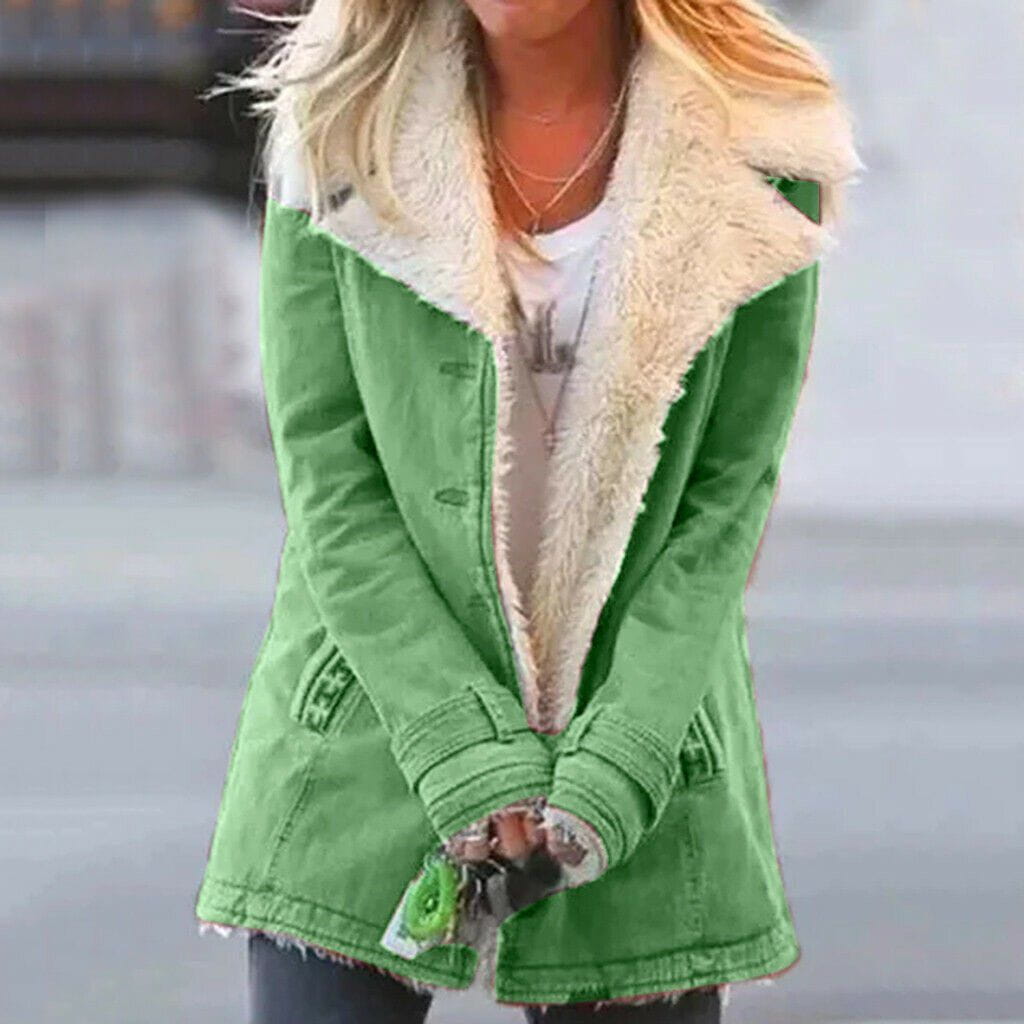 Lavinque Coats & Jackets Vert / S Veste Doublée en Mouton Synthétique | Vert Pomme | Chaude et Décontractée