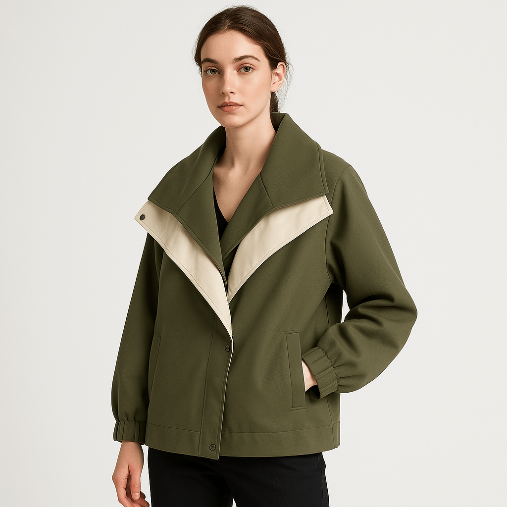 Lavinque Coats &Jackets Vert / S Veste Mi-Saison Bicolore | Col Oversize | Design Moderne et Confortable