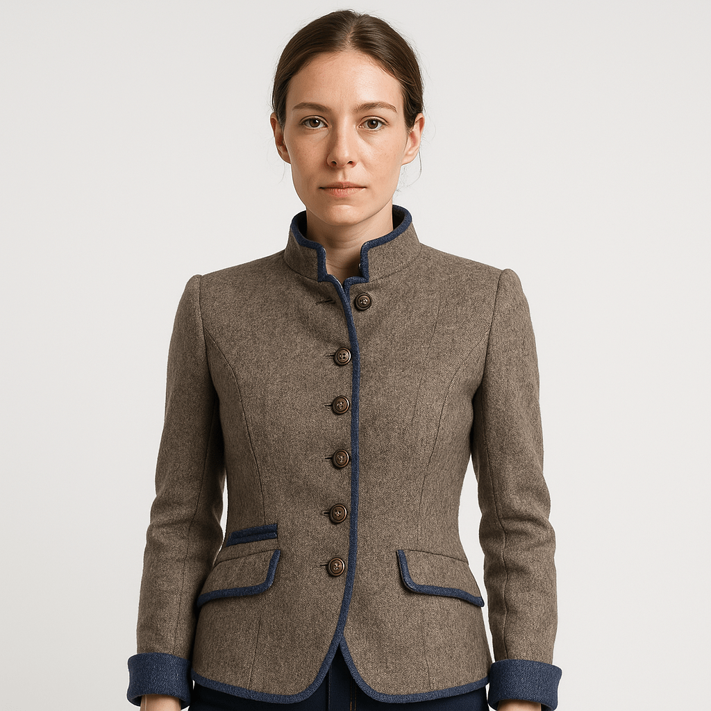 Lavinque Coats & Jackets Veste Cintrée en Laine Marron | Détails Contrastés | Élégance Classique
