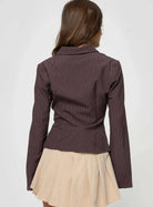 Lavinque Coats & Jackets Veste Cintrée Marron à Rayures | Manches Évasées | Élégance Rétro
