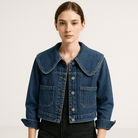 Lavinque Coats & Jackets Veste en Jean Courte | Col Oversize | 100% Coton