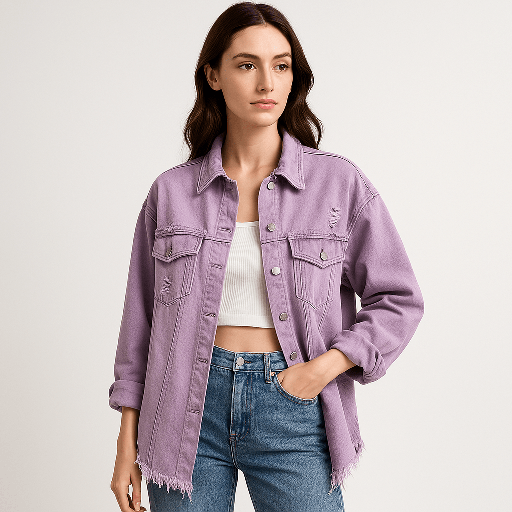 Lavinque Coats & Jackets Veste en Jean Oversize | Effet Usé | Tendance et Décontractée