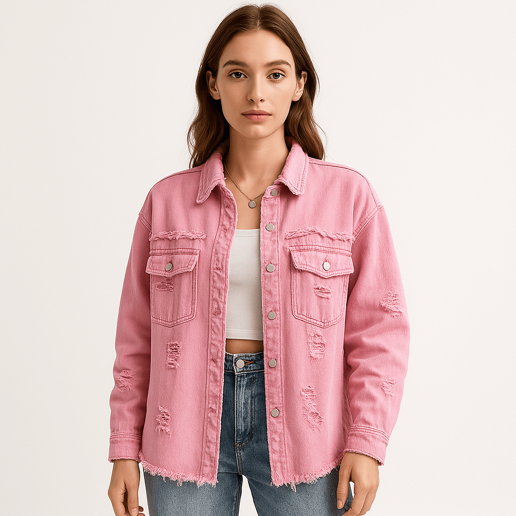 Lavinque Coats & Jackets Veste en Jean Oversize | Effet Usé | Tendance et Décontractée