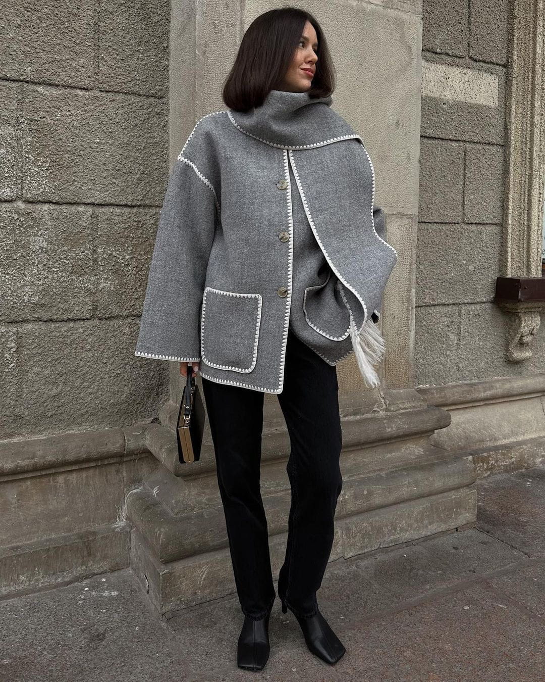 Lavinque Coats & Jackets Veste en Laine Oversize | Grise | Chaude et Élégante