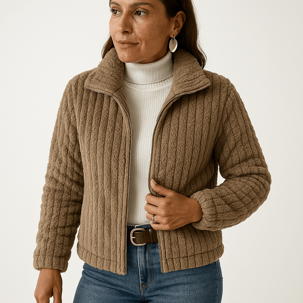Lavinque Coats & Jackets Veste Maille Côtelée Beige | Chaude & Moderne | Coupe Courte Structurée