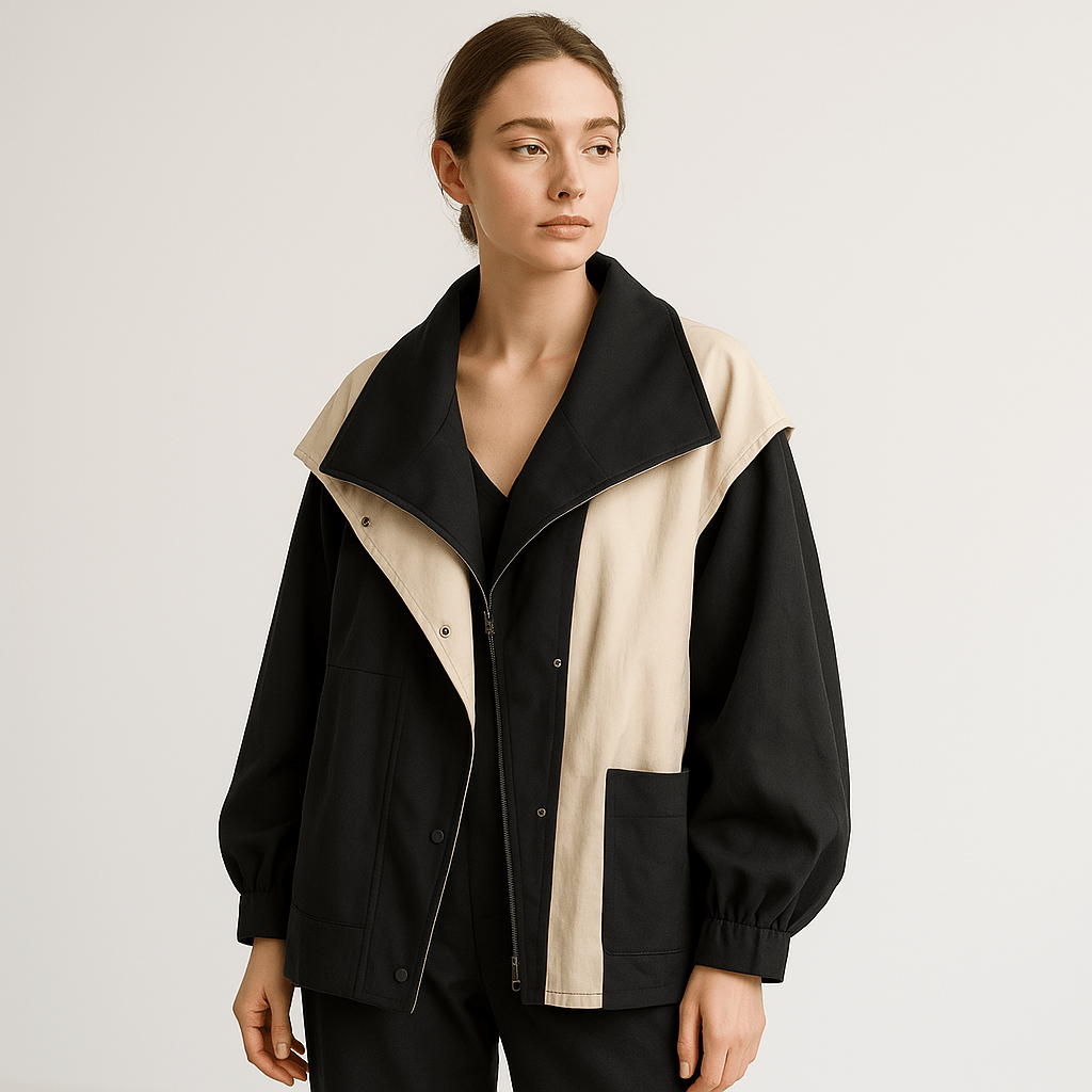 Lavinque Coats &Jackets Veste Mi-Saison Bicolore | Col Oversize | Design Moderne et Confortable