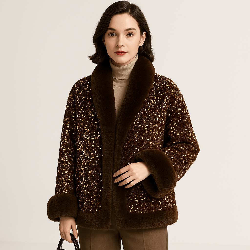 Lavinque Coats & Jackets Veste Pailletée en Fausse Fourrure | Chaude et Élégante | Style Glamour Hiver