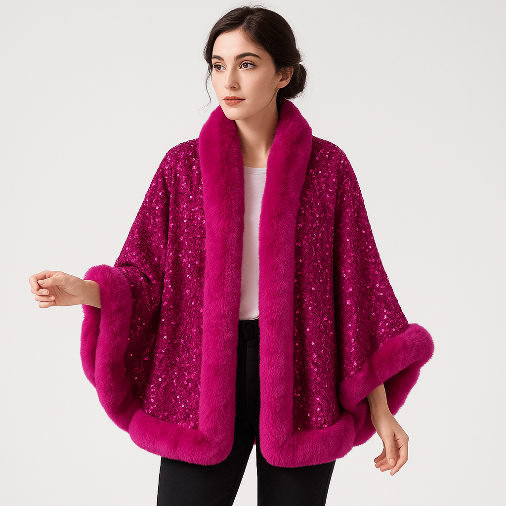 Lavinque Coats & Jackets Veste Pailletée en Fausse Fourrure | Chaude et Élégante | Style Glamour Hiver