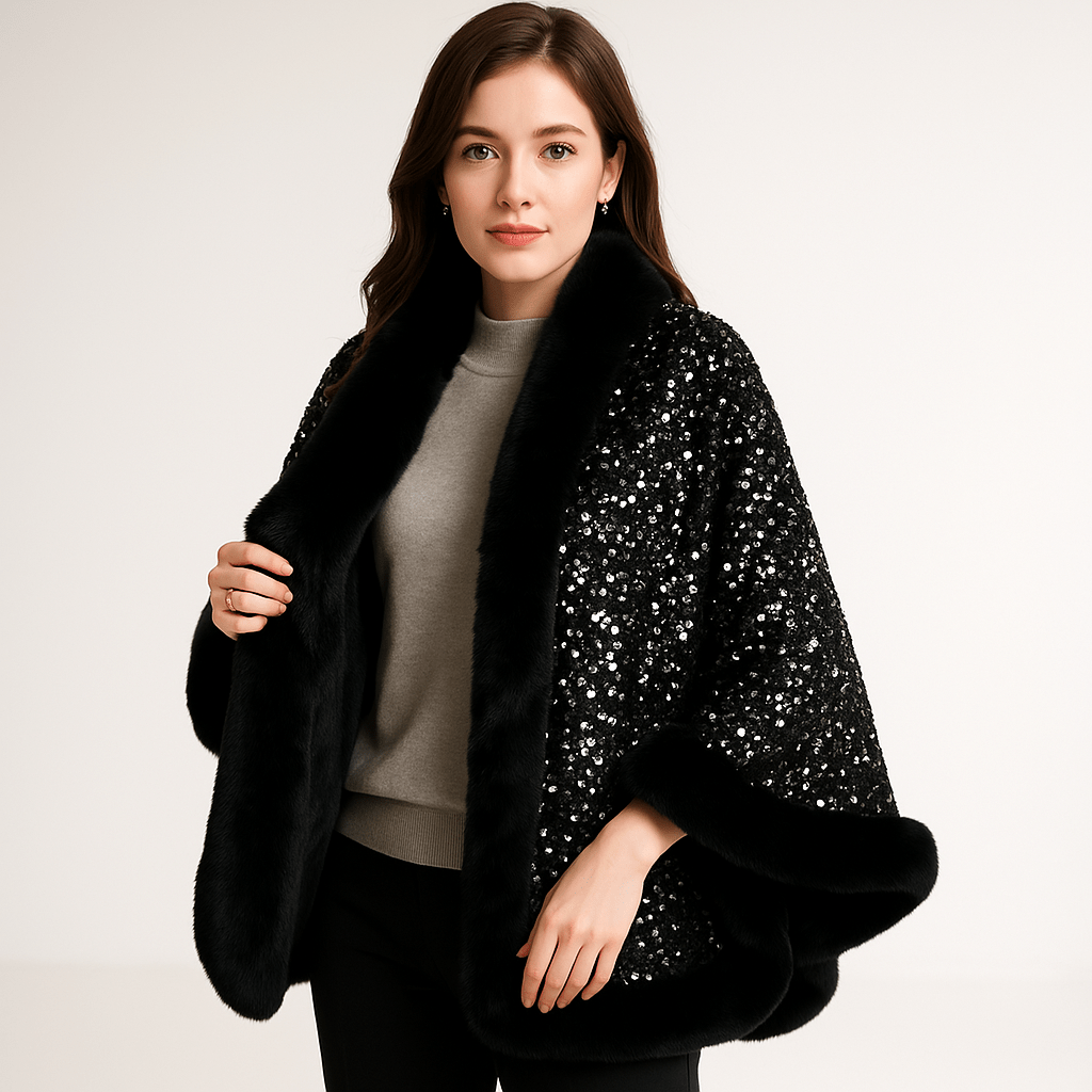 Lavinque Coats & Jackets Veste Pailletée en Fausse Fourrure | Chaude et Élégante | Style Glamour Hiver