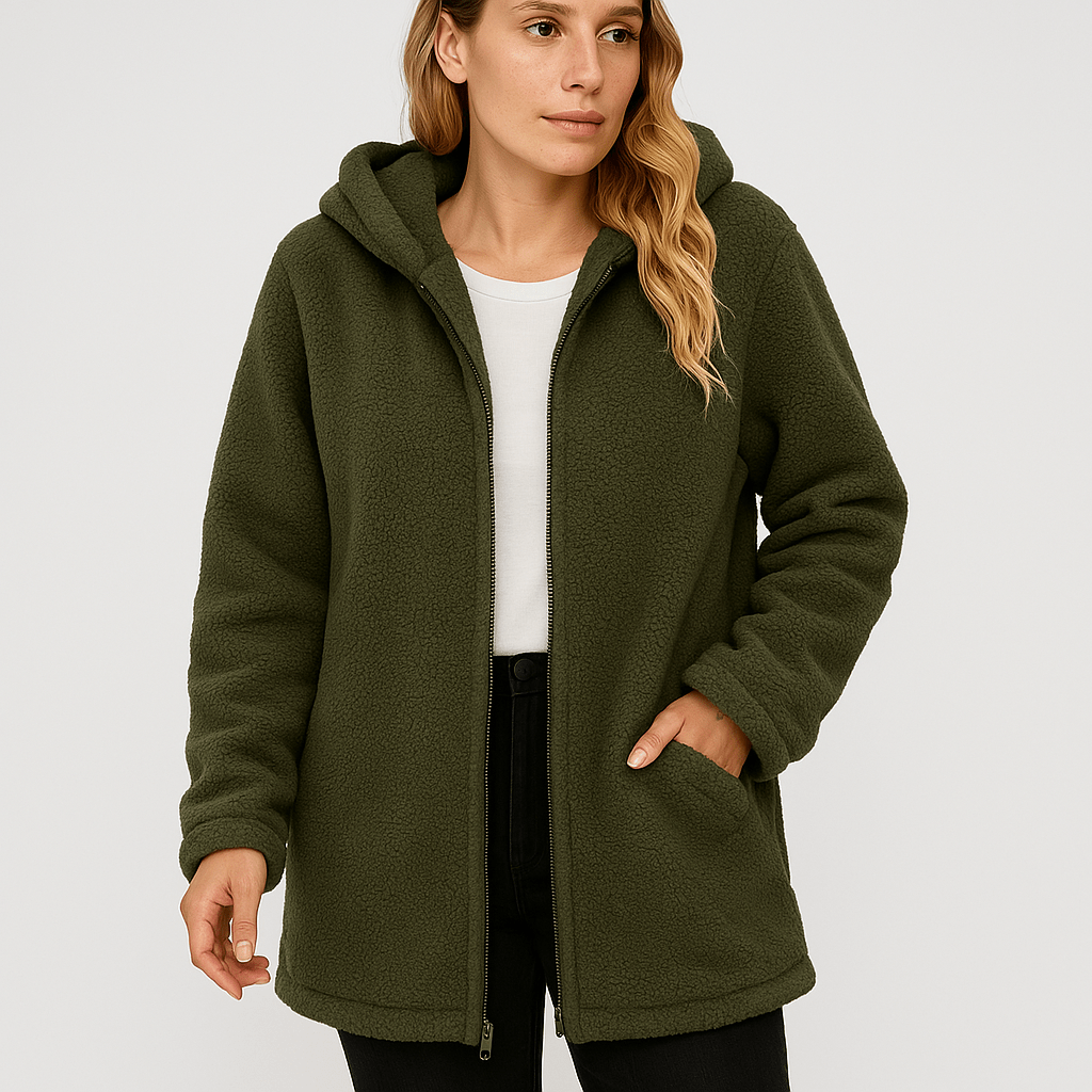Lavinque Coats & Jackets Veste Polaire Kaki à Capuche | Douce & Zippée | Parfaite pour l’Hiver