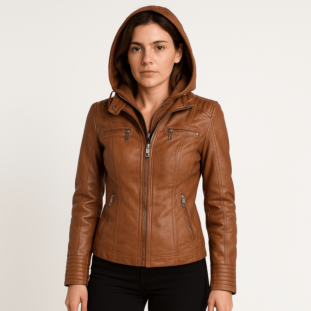 Lavinque Coats & Jackets Veste Similicuir Marron | Style Motard avec Capuche | Look Urbain & Tendance