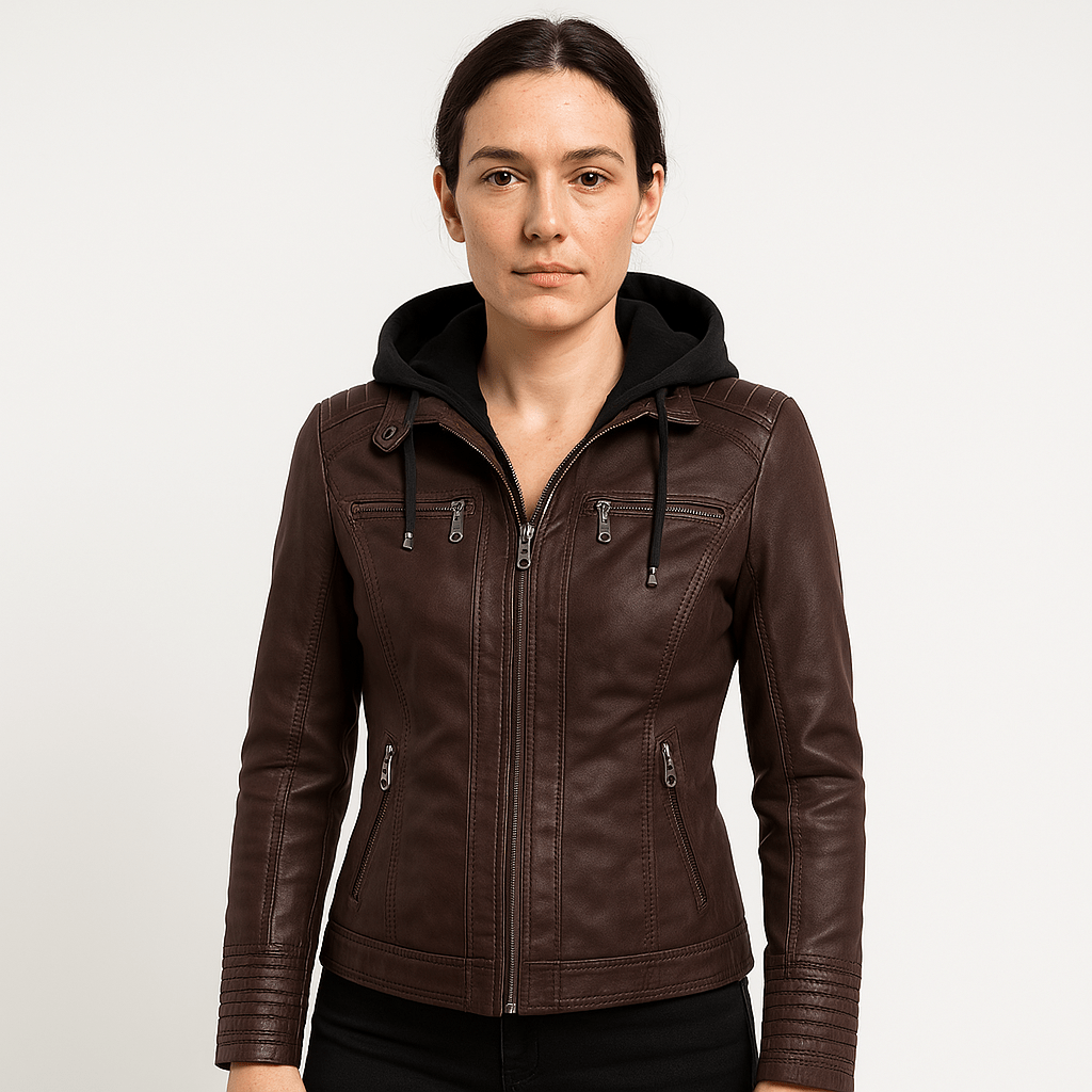 Lavinque Coats & Jackets Veste Similicuir Marron | Style Motard avec Capuche | Look Urbain & Tendance