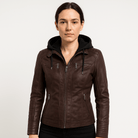 Lavinque Coats & Jackets Veste Similicuir Marron | Style Motard avec Capuche | Look Urbain & Tendance