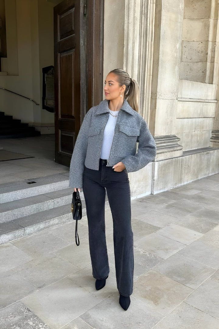Lavinque Coats & Jackets Veste Zippée en Laine | Grise | Moderne et Structurée