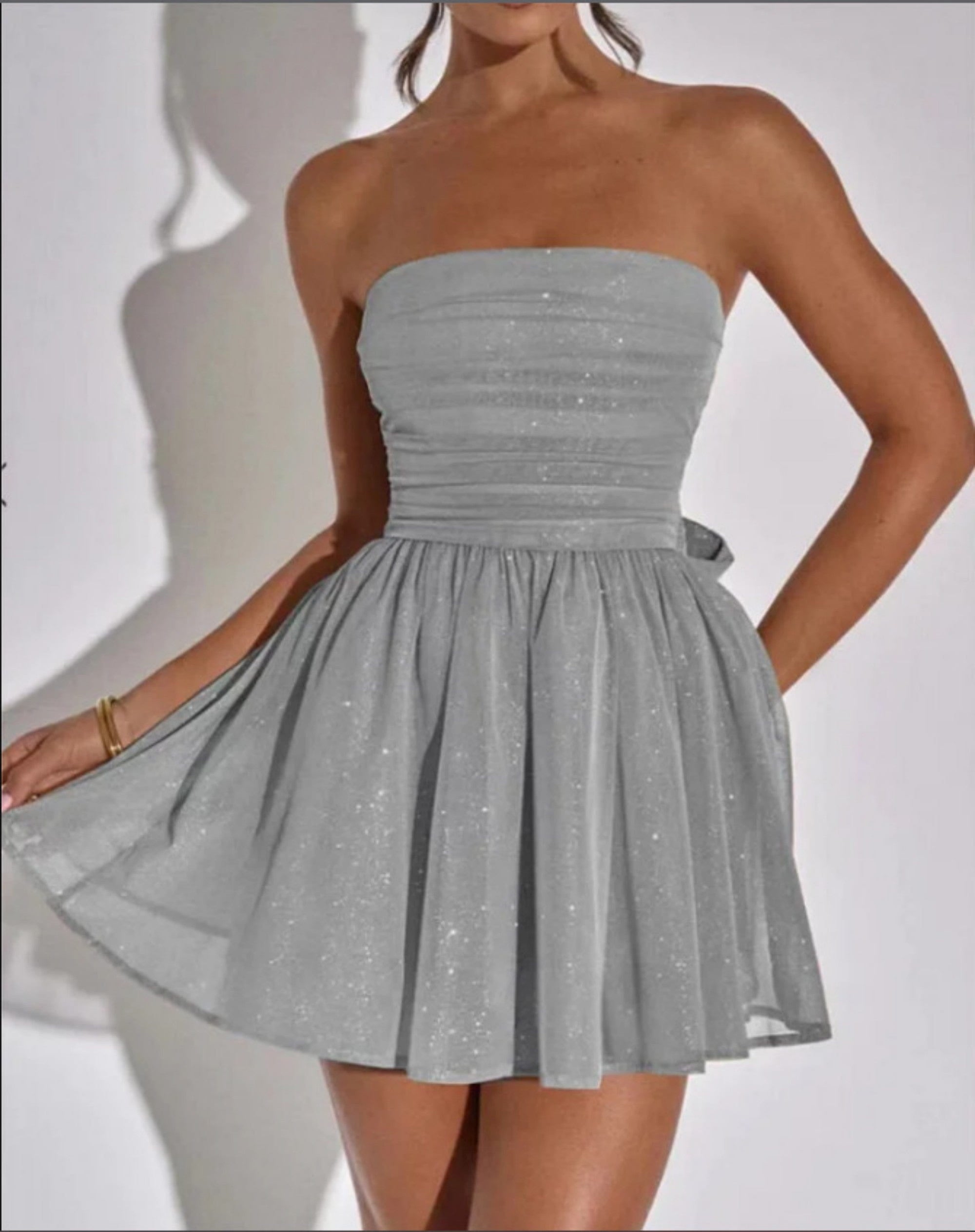 Lavinque Dress Argent / S Robe de Soirée Femme | Bustier & Paillettes | Élégance et Glamour