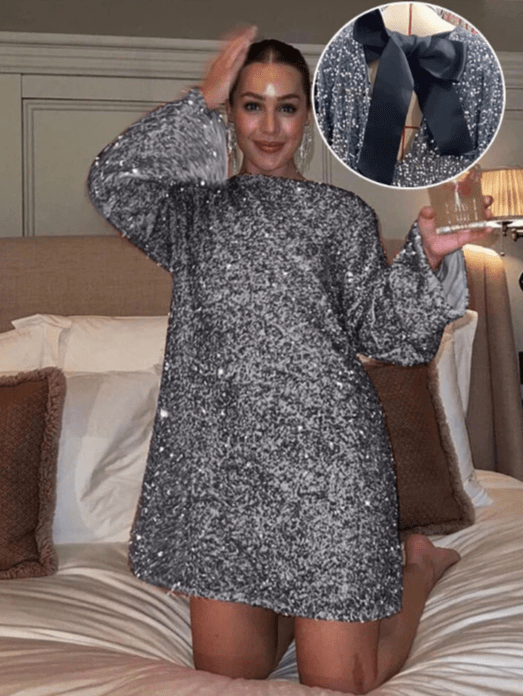 Lavinque Dress Argent / XS Robe Noire & Blanche Élégante | Nœud dans le Dos | Coupe Décontractée