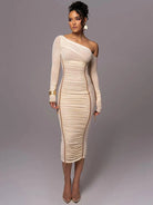 Lavinque Dress Beige / S Robe Asymétrique Beige | Moulante | Audacieuse et Élégante