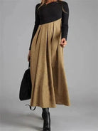 Lavinque Dress Beige / S Robe Longue Bicolore | Haut Noir & Jupe Camel | Élégante et Structurée