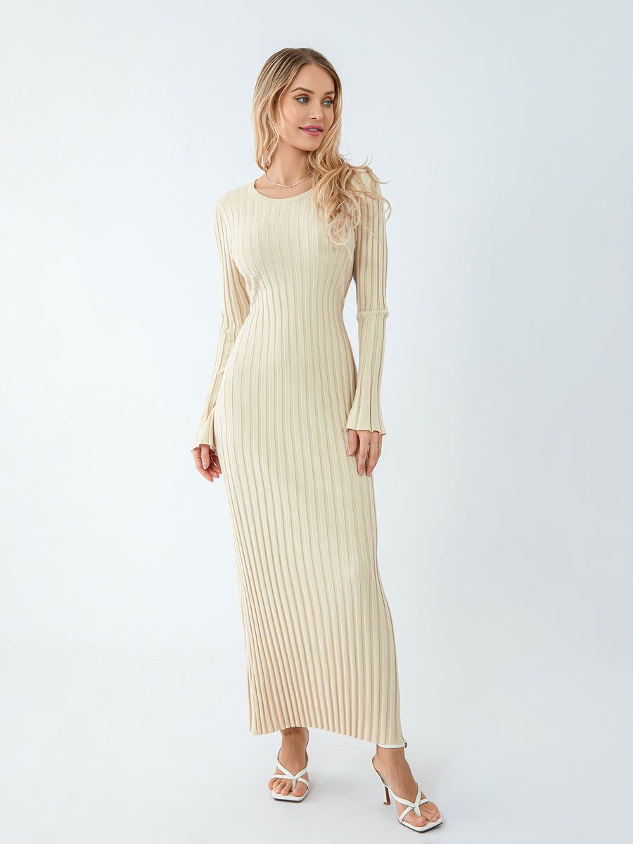 Lavinque Dress Beige / S Robe Longue Côtelée Beige | Manches Longues | Minimalisme Élégant