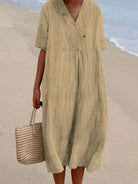 Lavinque Dress Beige / S Robe Longue en Lin Décontractée | Bohème | Légère et Confortable