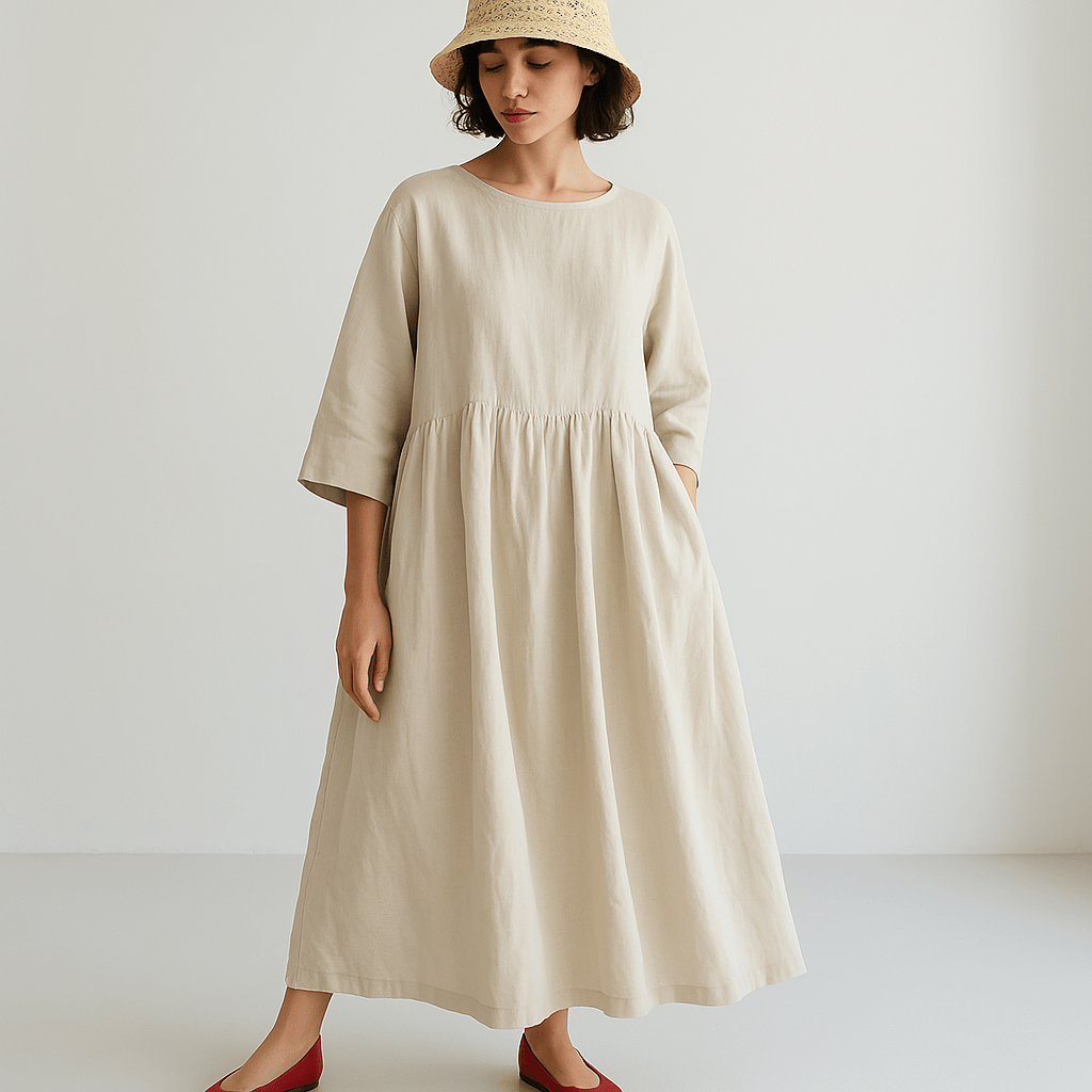 Lavinque Dress Beige / S Robe Longue en Lin | Élégance Minimaliste | Légère & Confortable