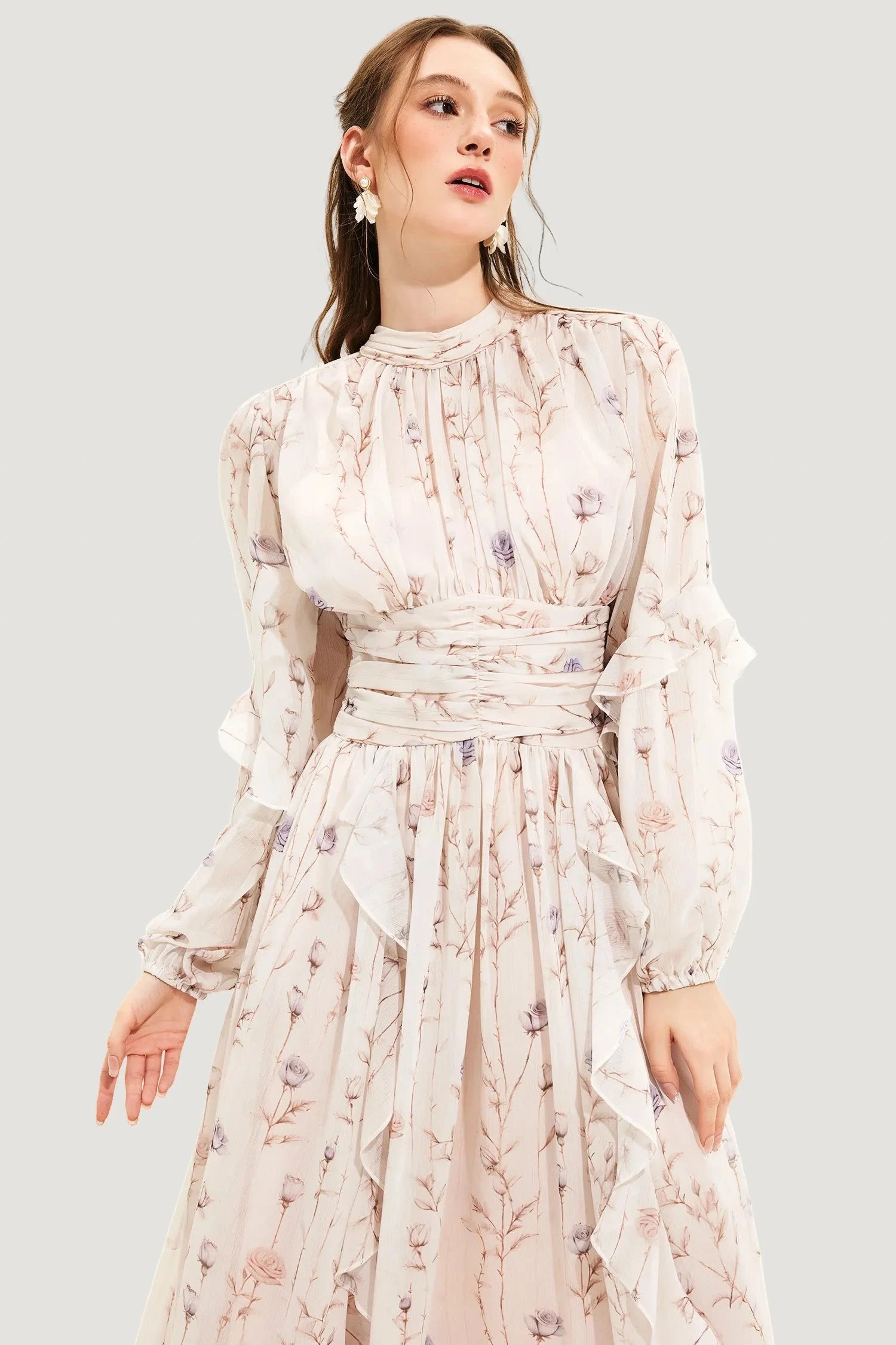 Lavinque Dress Beige / S Robe Longue Femme | Florale | Élégante et Féminine
