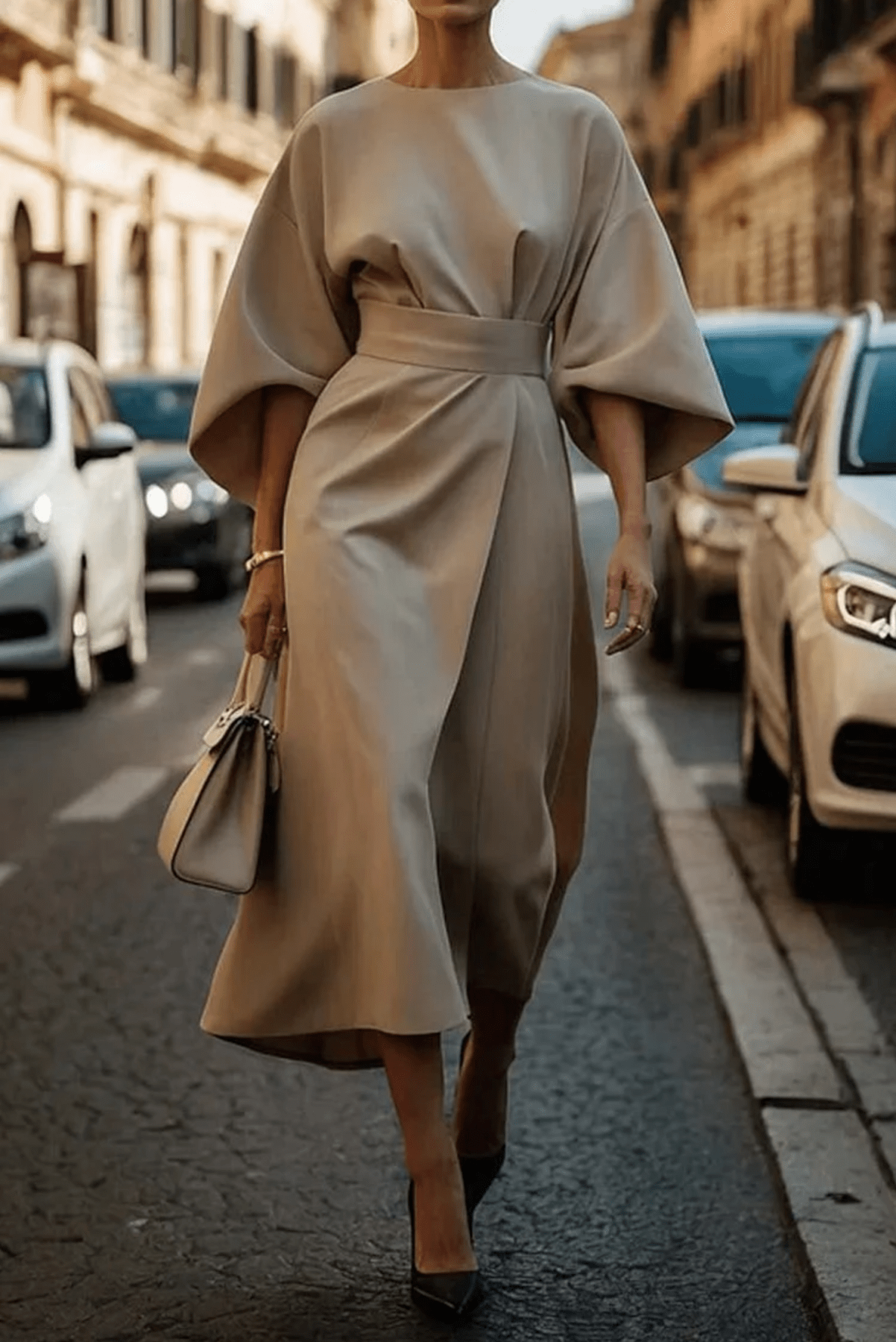Lavinque Dress Beige / S Robe Midi Élégante | Manches Chauve-souris | Sophistiquée et Fluide