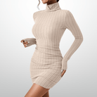 Lavinque Dress Beige / S Robe Pull Col Roulé | Noire | Ajustée et Élégante