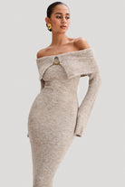 Lavinque Dress Beige / S Robe Pull Longue | Épaules Dénudées | Élégante et Sculptante