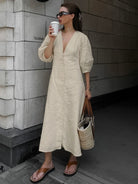 Lavinque Dress Beige / XS Robe Longue en Lin Boutonnée | Élégante | Naturelle et Confortable