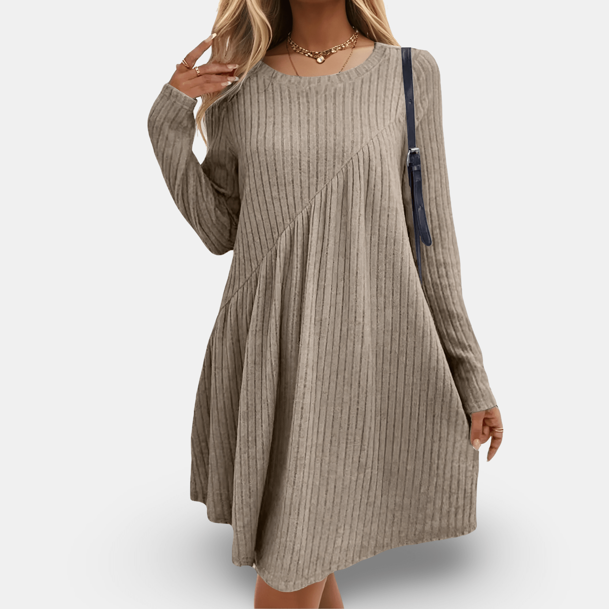 Lavinque Dress Beige / XS Robe Pull Ample | Beige Côtelé | Décontractée et Douillette