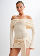 Lavinque Dress Beige / XS Robe Pull Épaules Dénudées | Élégance & Confort | Look Tendance