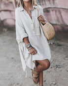 Lavinque Dress Blanc cassé / S Robe Chemise Courte en Lin | Décontractée | Légère et Naturelle
