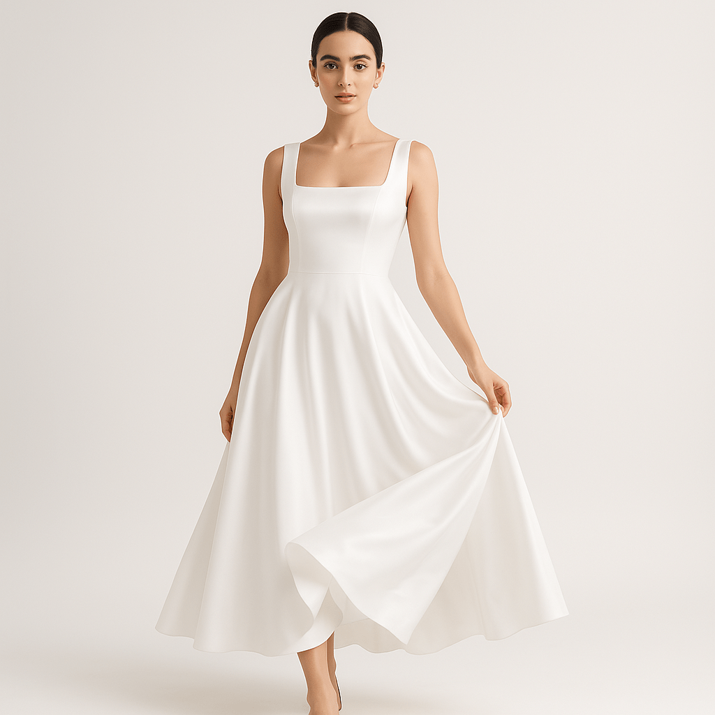 Lavinque Dress Blanc / S Robe Blanche Longue | Décolleté Carré | Élégance Fluide