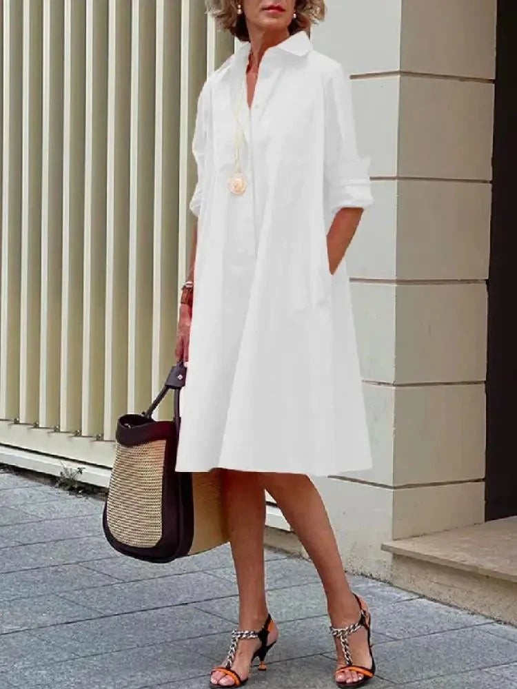 Lavinque Dress Blanc / S Robe Chemise Évasée Noire | Chic | Confortable et Intemporelle