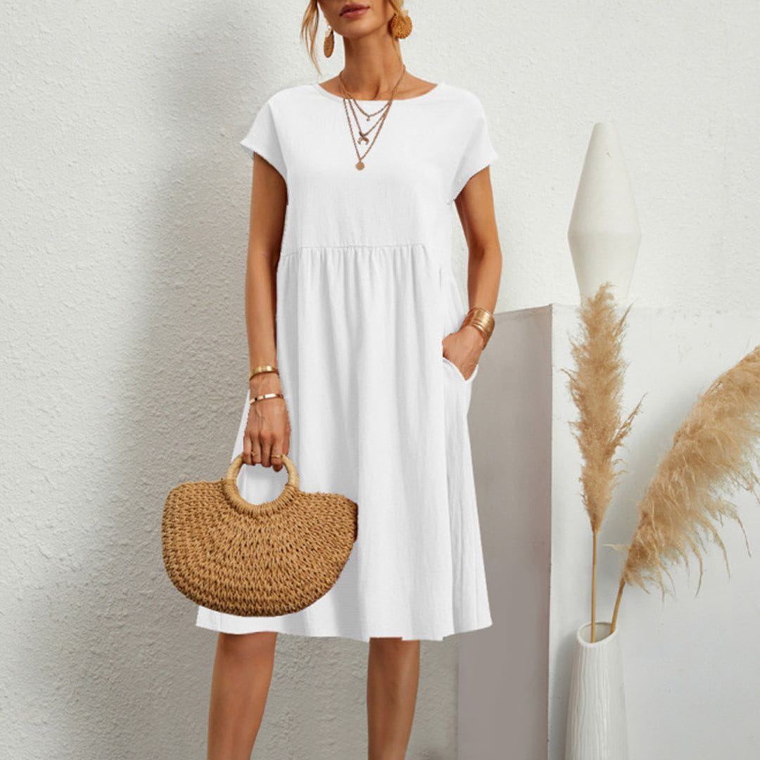 Lavinque Dress Blanc / S Robe d'Été en Coton | Ample | Légère et Décontractée