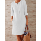 Lavinque Dress Blanc / S Robe Droite en Lin | Élégante et Confortable | Chic Décontracté