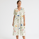 Lavinque Dress Blanc / S Robe Florale Midi | Coton Léger | Imprimé Estival Coloré