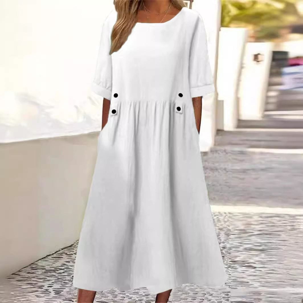Lavinque Dress Blanc / S Robe Grise Décontractée | Coupe Ample | Boutons Décoratifs