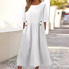 Lavinque Dress Blanc / S Robe Grise Décontractée | Coupe Ample | Boutons Décoratifs