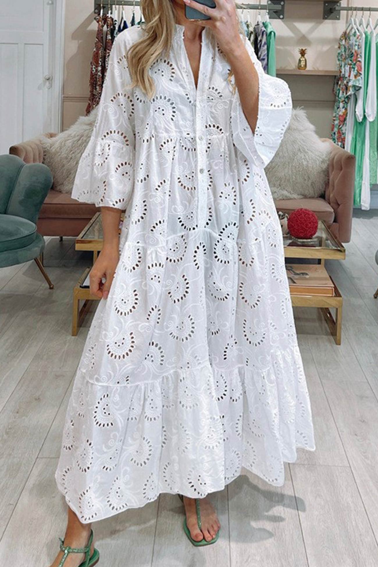Lavinque Dress Blanc / S Robe Longue Bohème | Broderie | Élégante et Légère