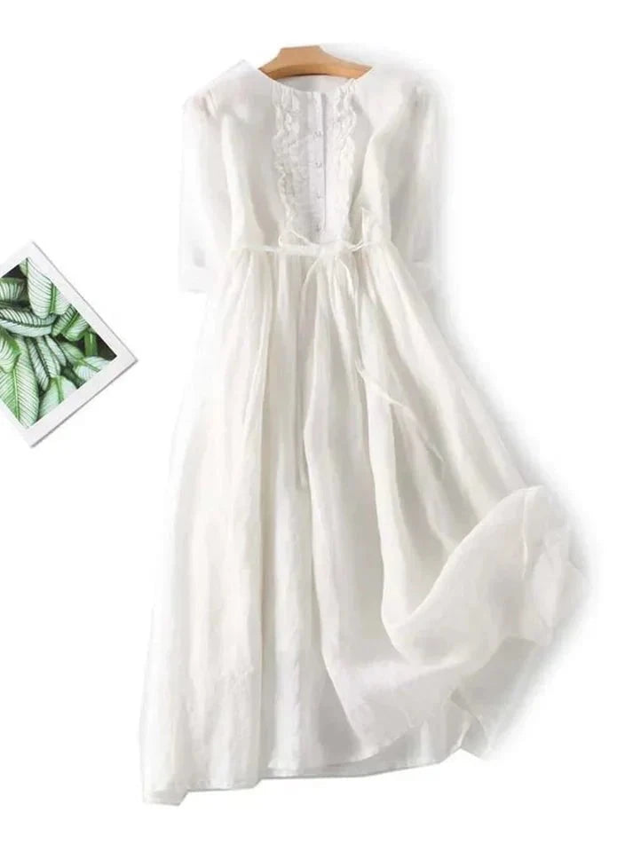 Lavinque Dress Blanc / S Robe Longue Bohème en Lin | Naturelle | Légère et Élégante